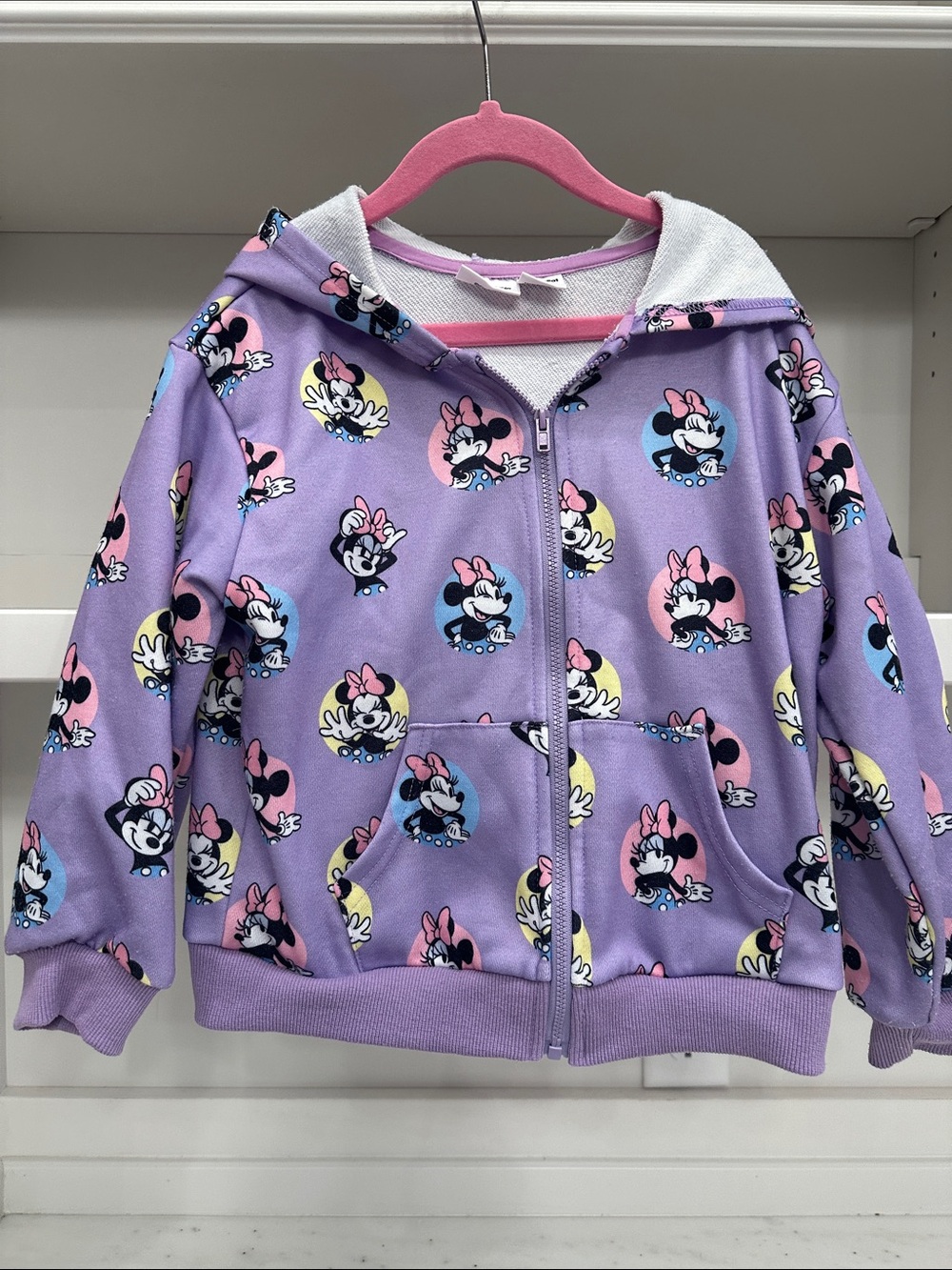 Disney Girls' size 5-6 youth Purple Minnie Mouse Zip Hoodie. Like new